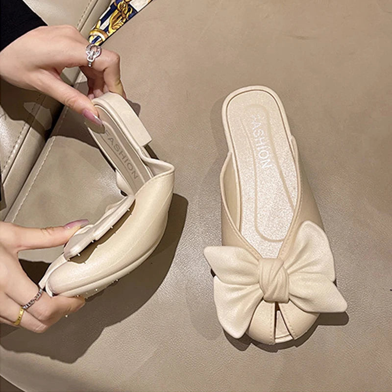 Women's Bow Flat Mules – Slip-On Summer Sandals