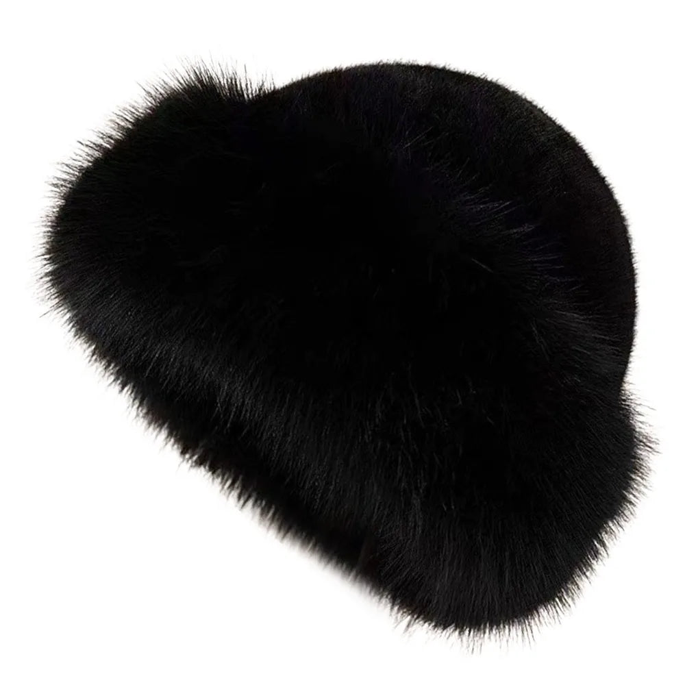 Fluffy Faux Fur Beret Hat – Women's Winter Plush Cap