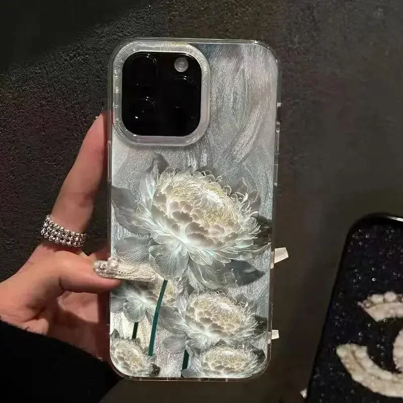 Five Golden Lotus Pattern Phone Case Iphone 11 13 14 15 16 Pro Max 7 8 Plus X Xs Xr 16e Feather