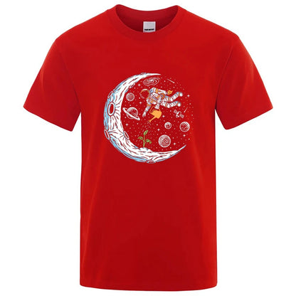 Funny Astronaut Graphic T Shirt Casual Cotton Blend Tee