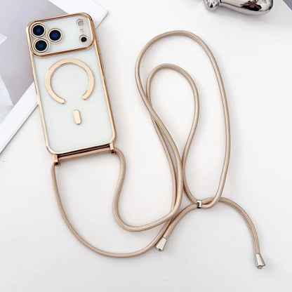 Luxury Necklace Cord Rope Lanyard Plating Magnetic Clear Phone Case Iphone 17 16 14 11 12 13 15 Pro