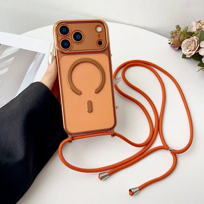 Luxury Necklace Cord Rope Lanyard Plating Magnetic Clear Phone Case Iphone 17 16 14 11 12 13 15 Pro