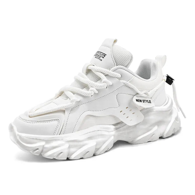 Men's Chunky Leather Sneakers – Breathable Thick Sole Casual Shoes