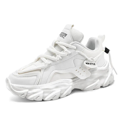Men's Chunky Leather Sneakers – Breathable Thick Sole Casual Shoes