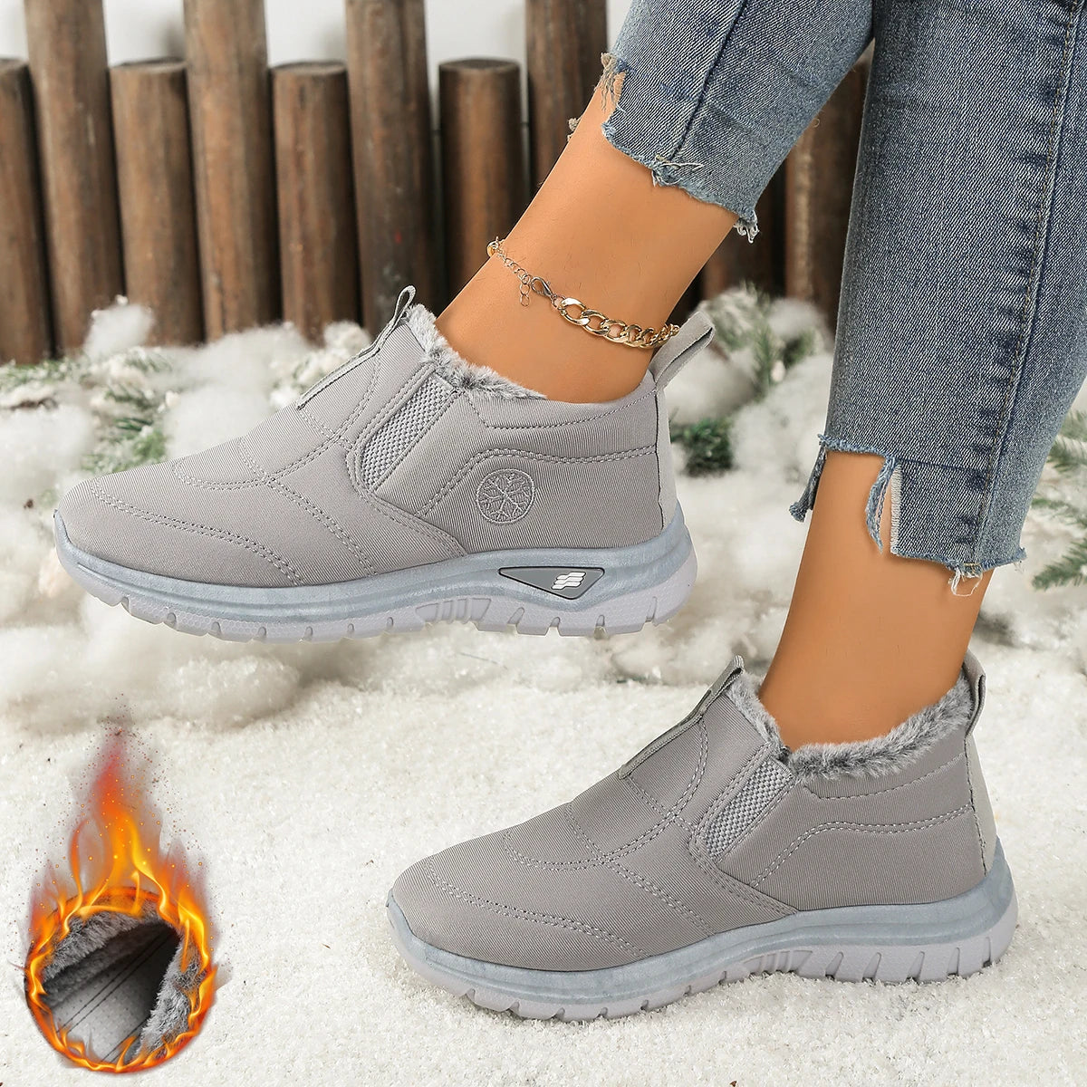 Women's Fleece-Lined Winter Snow Boots Slip-On Warm Casual Shoes