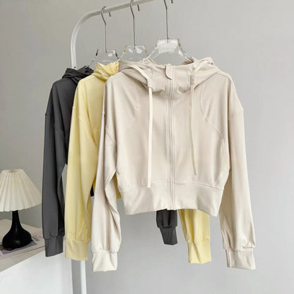 Women's Cropped Hooded Running Jacket – Zip-Up Activewear