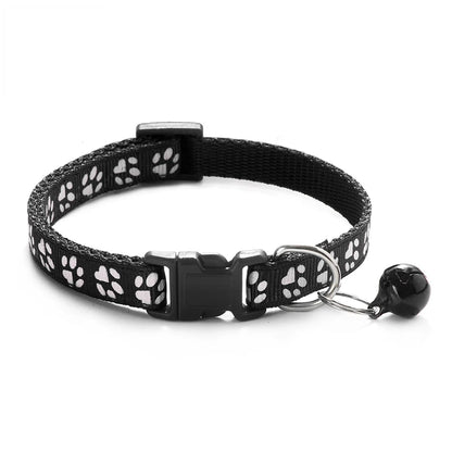 Cat & Dog Bell Collar with Paw Print – Adjustable