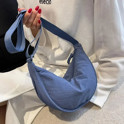 Nylon Crescent Shoulder Bag for Women – Casual Crossbody