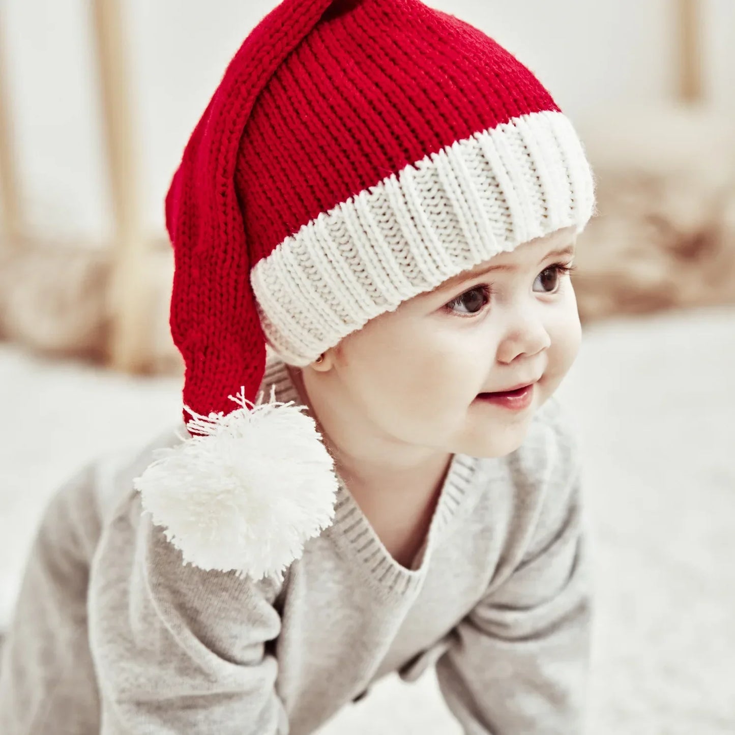 Christmas Knitted Santa Hat with Pom Pom – Adults & Kids