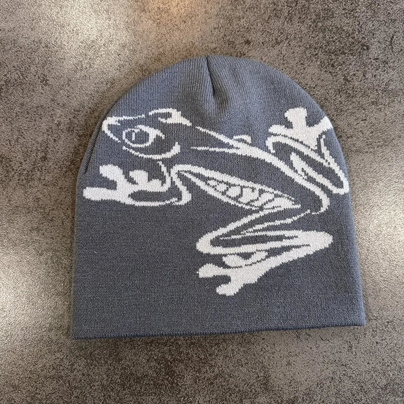 Tree Frog Print Beanie – Stretchy Knit Skull Cap