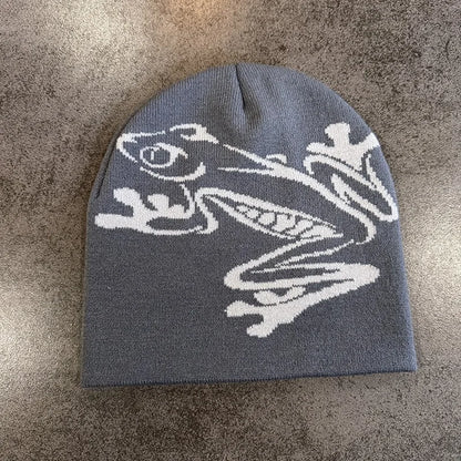 Tree Frog Print Beanie – Stretchy Knit Skull Cap