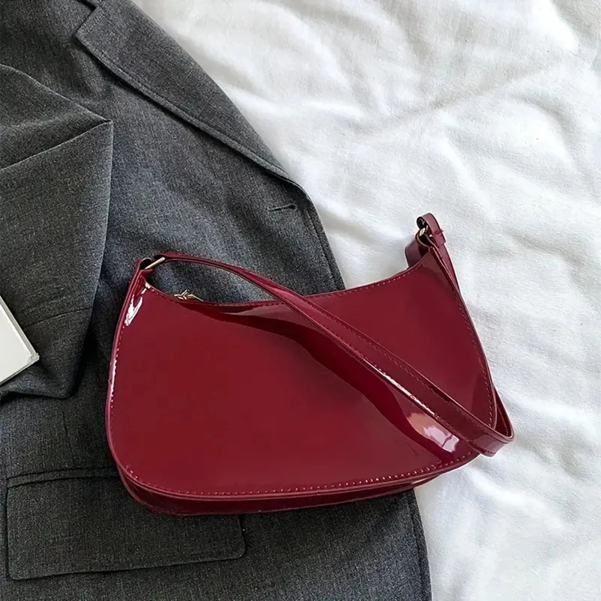 Patent Leather Shoulder Bag – Retro Underarm Handbag for Women
