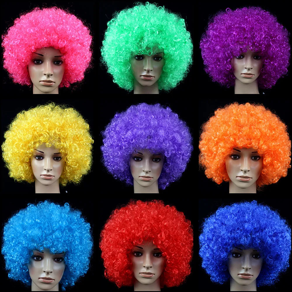 Women Curly Cosplay Wig Short Wavy Hair Colorful Synthetic Daily Party Men Football Fan Wearing Kids