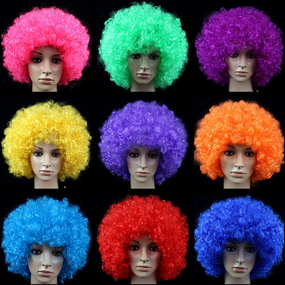 Women Curly Cosplay Wig Short Wavy Hair Colorful Synthetic Daily Party Men Football Fan Wearing Kids