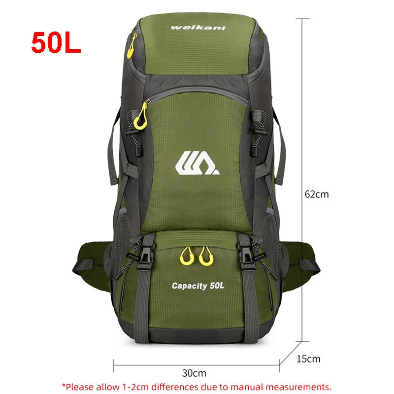 50L Hiking Backpack with Rain Cover – Waterproof Outdoor Travel Bag for Men & Women