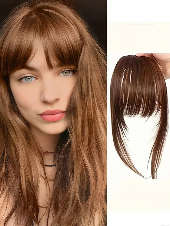 Synthetic Hair Clip-In Bangs Cut Wispy Fringe Sideburns Dark Brown Natural Look Women Daily Party