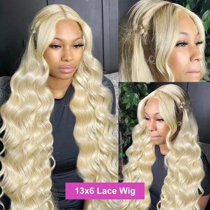 613 13x6 Lace Front Wig Human Hair Body Wave Blonde Frontal Wigs Women 230 Density Natural Hairline