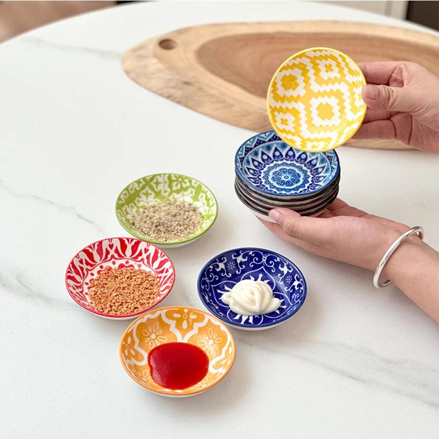 Bohemian Ceramic Condiment Dishes Set – 6 or 10 Pieces