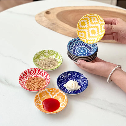 Bohemian Ceramic Condiment Dishes Set – 6 or 10 Pieces