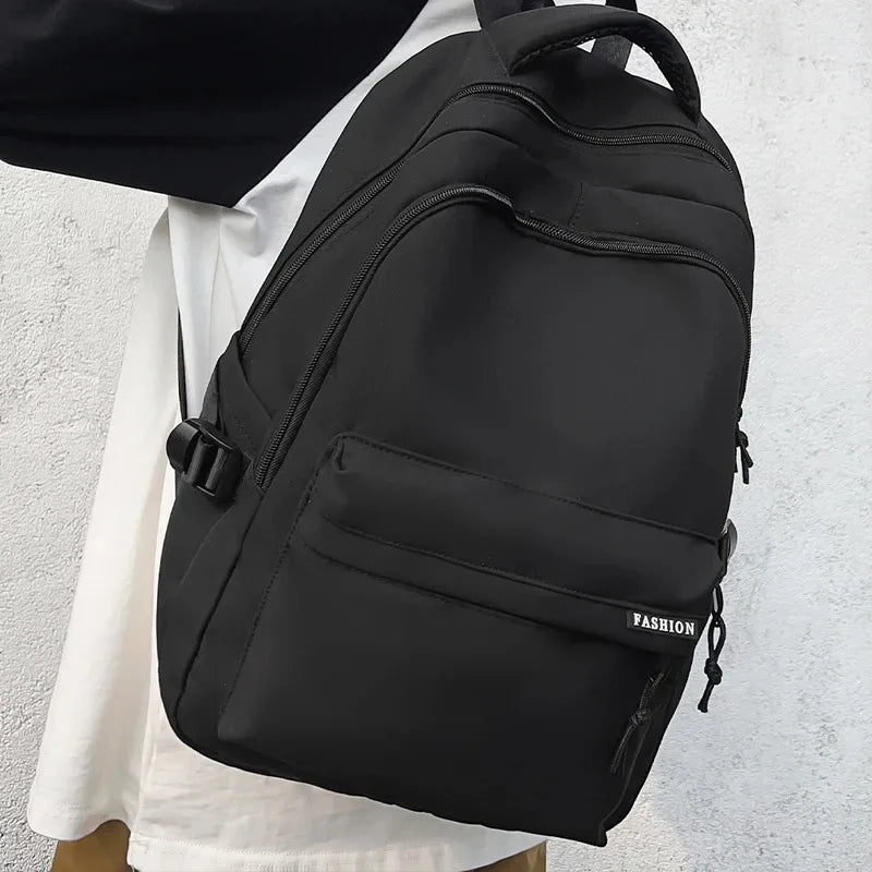 Large Capacity Student Backpack – Solid Color Travel School Bag