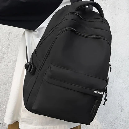 Large Capacity Student Backpack – Solid Color Travel School Bag