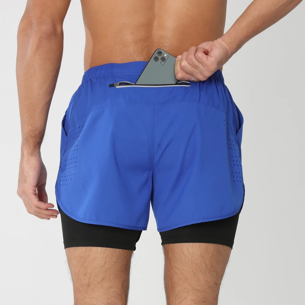 Men's 2-in-1 Running Shorts – Quick Dry Gym Workout Training Shorts with Zip Pocket