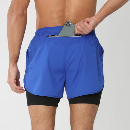 Men's 2-in-1 Running Shorts – Quick Dry Gym Workout Training Shorts with Zip Pocket