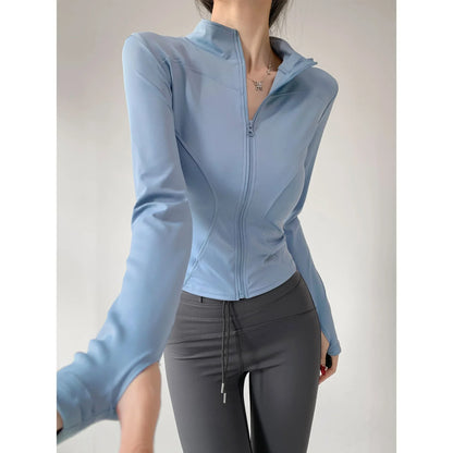 Women's Slim-Fit Zip-Up Yoga Jacket – Long Sleeve Athletic Running Coat