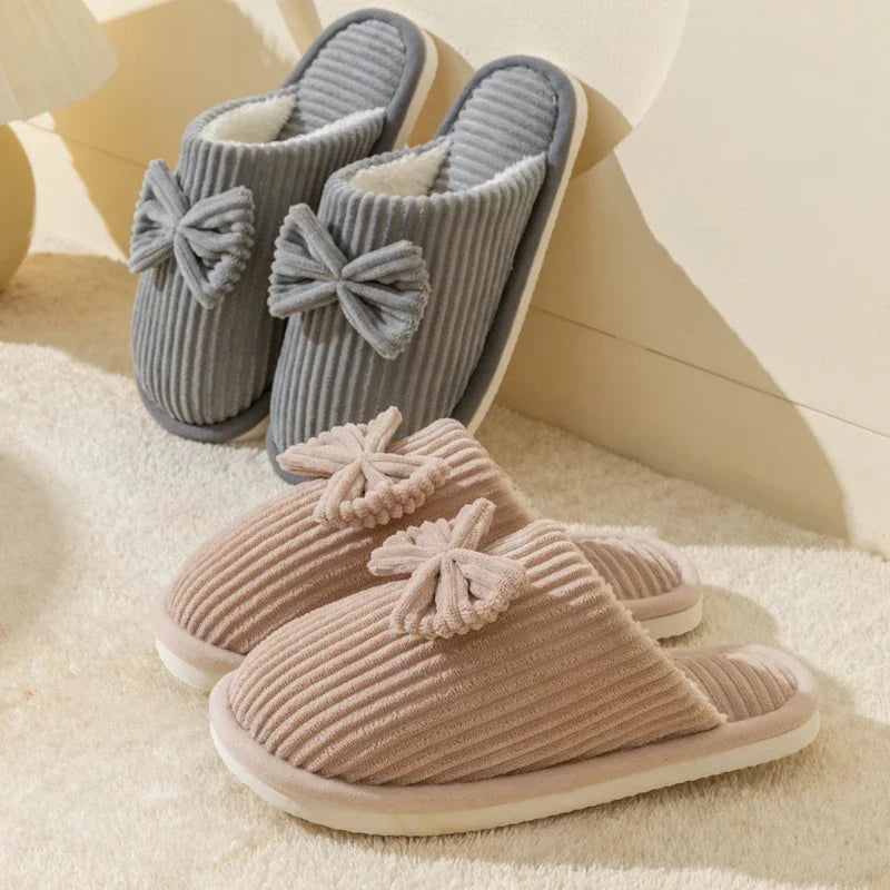 Women S Bow Slippers Fall Winter Indoor Bedroom Floor Lightweight Comfortable Soft Warm Slippers