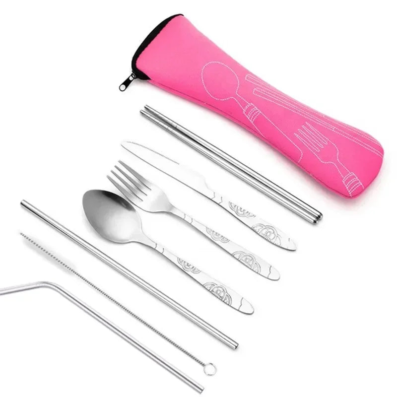 Portable Travel Cutlery Set with Zipper Case