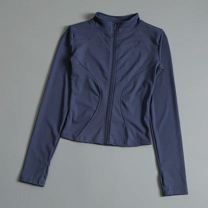 Women's Slim Fit Zip-Up Sports Jacket – Stand Collar Athletic Coat