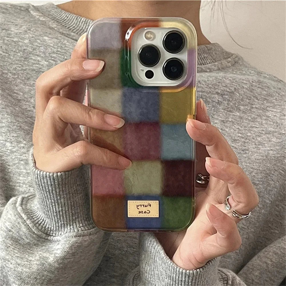 Cute Dopamine Color Block Match Plaid Clear Case Iphone 17 16 15 14 13 12 11 Pro Max Xs Xr X 7 8