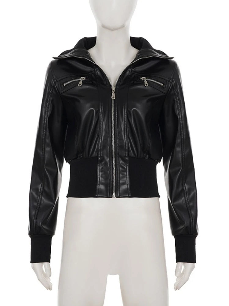 Women's Vintage PU Leather Jacket – Alt Grunge Zipper Coat