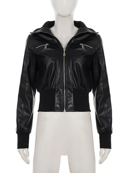 Women's Vintage PU Leather Jacket – Alt Grunge Zipper Coat