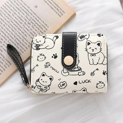 Cute Cat Short Wallet – PU Leather Coin Purse & Card Holder