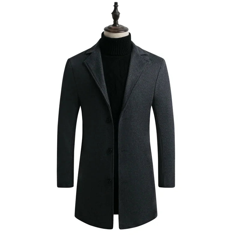 Men's Slim Wool-Blend Long Overcoat – Business Casual Windbreaker