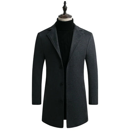 Men's Slim Wool-Blend Long Overcoat – Business Casual Windbreaker