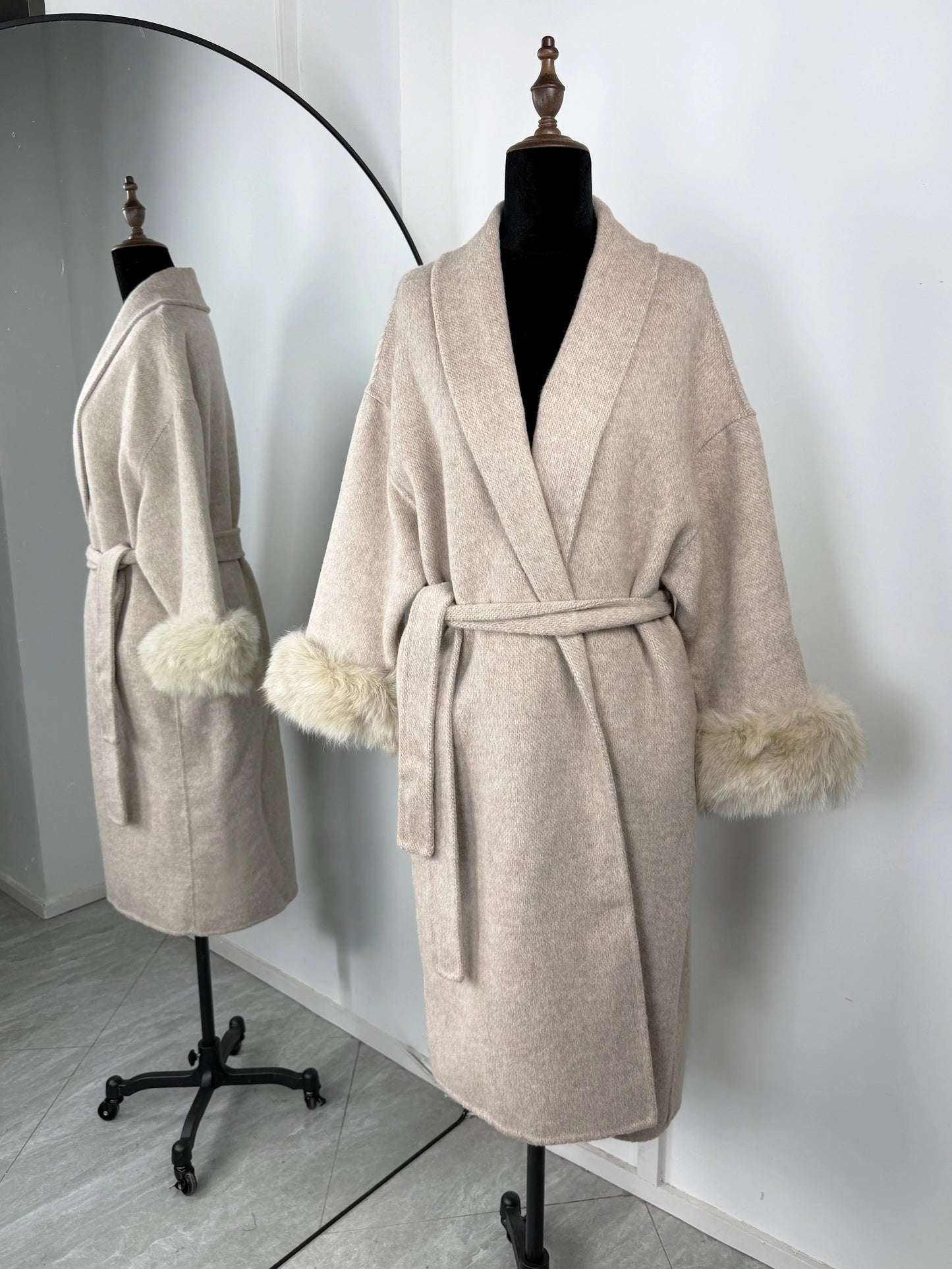Women's Fox Fur Woolen Short Coat – Double-Sided Wool