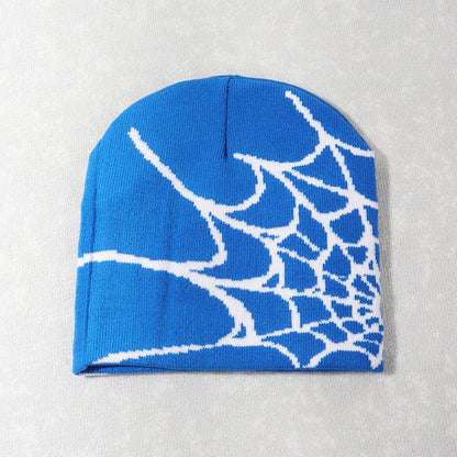Spider Web Knit Beanie – Y2K Goth Warm Skull Cap for Men & Women