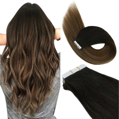 Ugeat Tape Hair Extensions Human Real Natural Brazilian Remy Straight Seamless Skin Weft Women