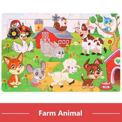 Wooden Cartoon Animal Puzzle for Kids – 30 Pieces Montessori Toy