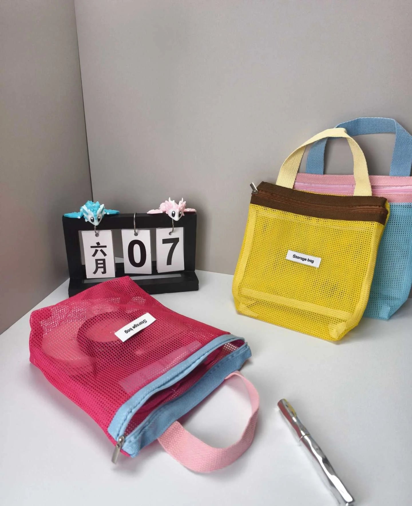 Mesh Tote Bag – Small Colorful Foldable Cosmetic Handbag