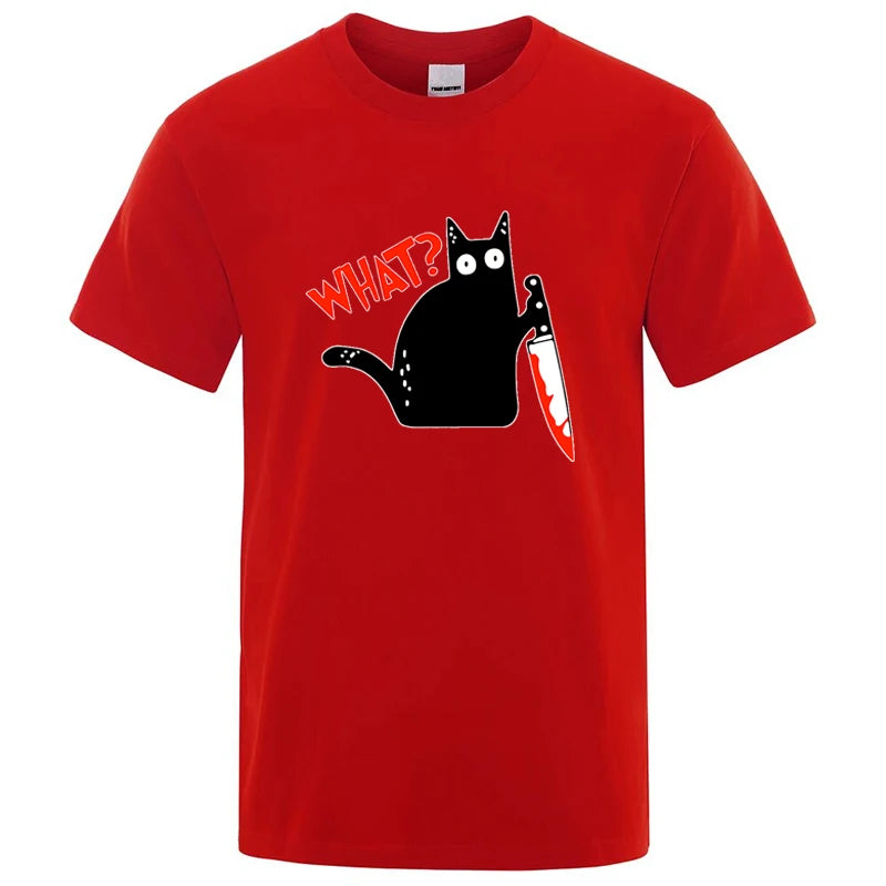 Knife Cat Graphic T Shirt Funny Cotton Blend Streetwear Tee
