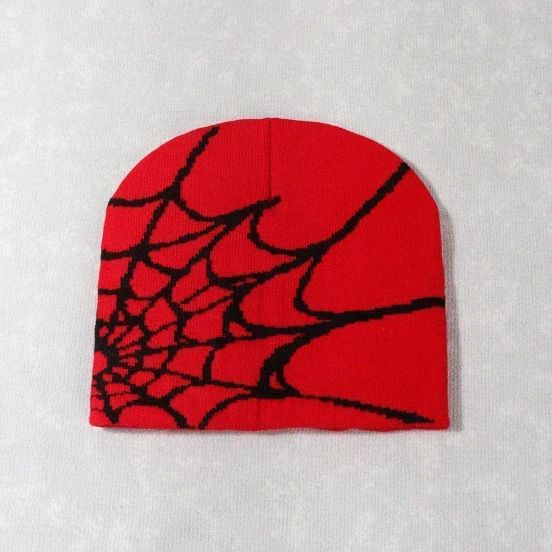 Spider Web Knitted Beanie Hat – Soft Wool Winter Cap for Men & Women