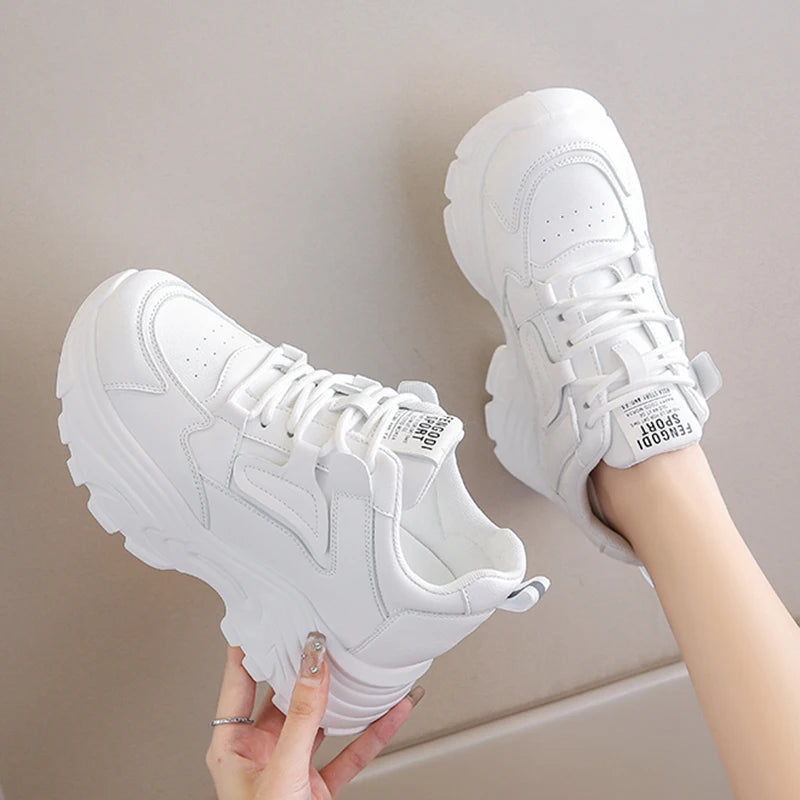 Platform Chunky Sneakers Women – Lace-Up PU Leather Thick Sole