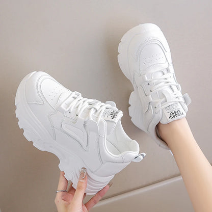 Women's Platform Sneakers – Lace-Up Thick Sole PU Leather Shoes