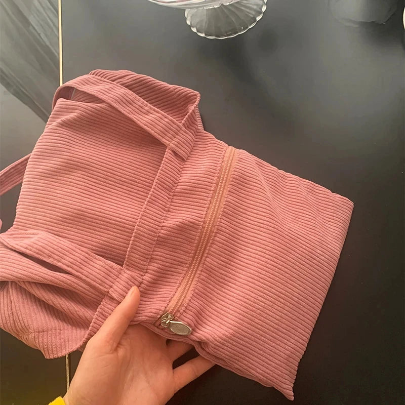 Corduroy Tote Bag for Women – Soft Reusable Shoulder Shopper Bag