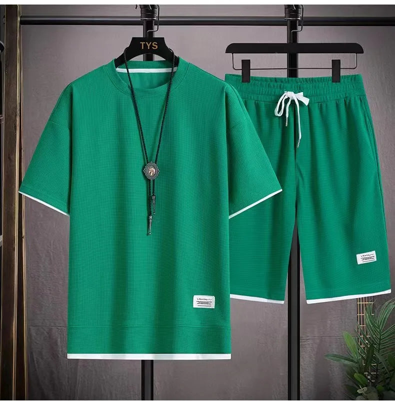 Men's Waffle Texture T-Shirt & Shorts Set