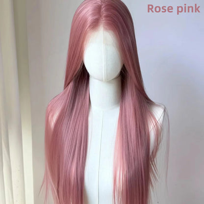 Light Pink Wig Women 13x4 Lace Front 26inch Long Straight Synthetic Wigs Soft Natural Heat-Resistant