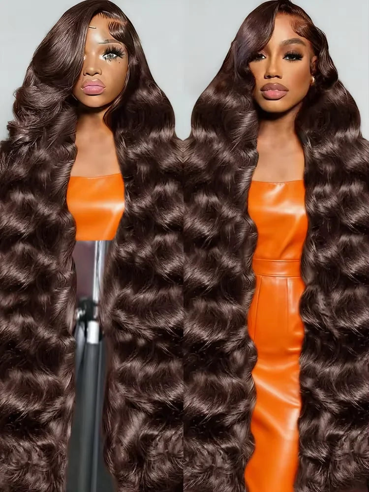 Chocolate Brown Body Wave 13x4 Hd Lace Front Human Hair Wigs Pre Plucked Peruvian Glueless Frontal